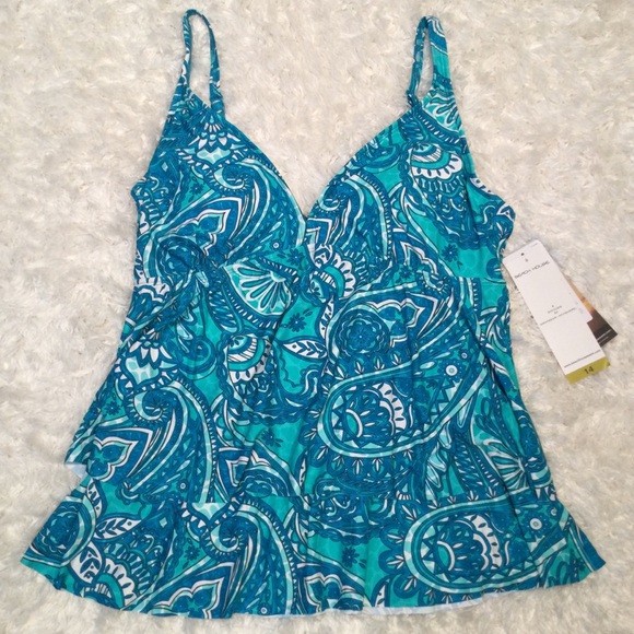 Beach House Tankini Swim top blue, black and white 14 extra life - Picture 1 of 6